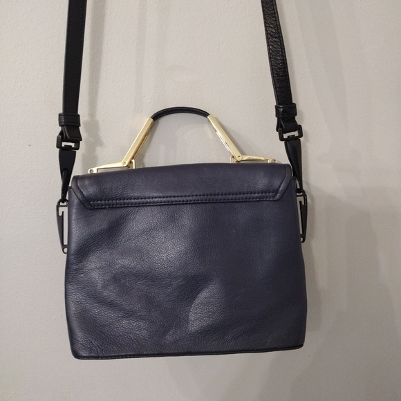 POUR LA VICTOIRE Boxy Crossbody Bag Satchel Purse Leather Navy Convertible.10 - Picture 3 of 10